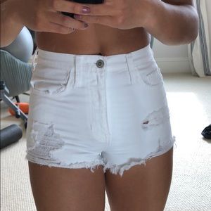 HIGH WASTED DESTROYED WHITE JEAN CUTOFF SHORTS